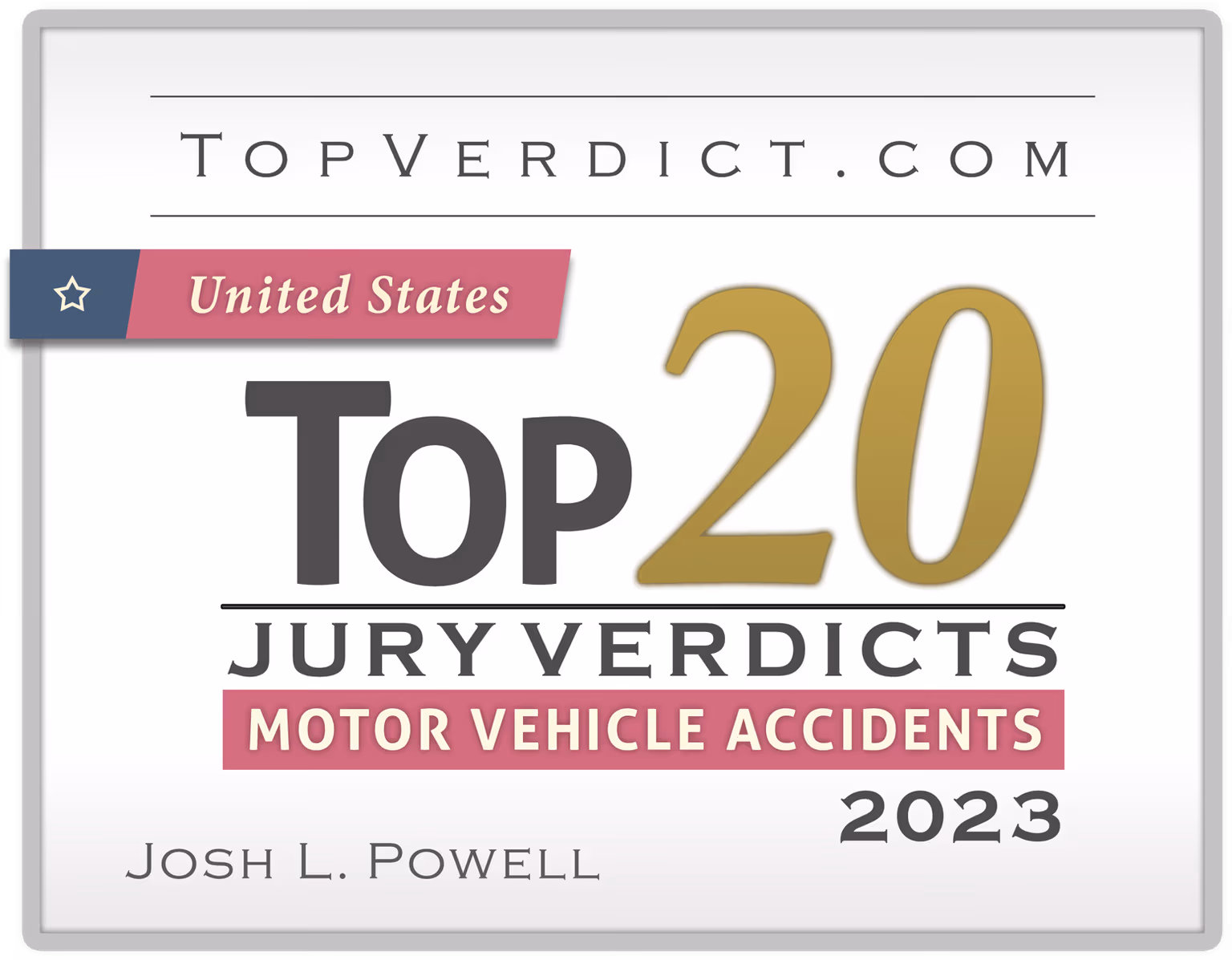 TopVerdict Top 20 motor vehicle accident verdicts in the United States, 2023 -- Josh Powell