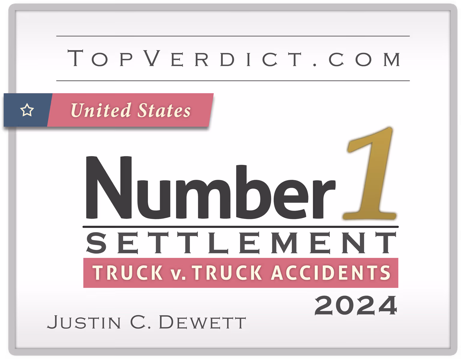 TopVerdict No. 1 truck v truck accident settlement in the United States, 2024 -- Justin Dewett