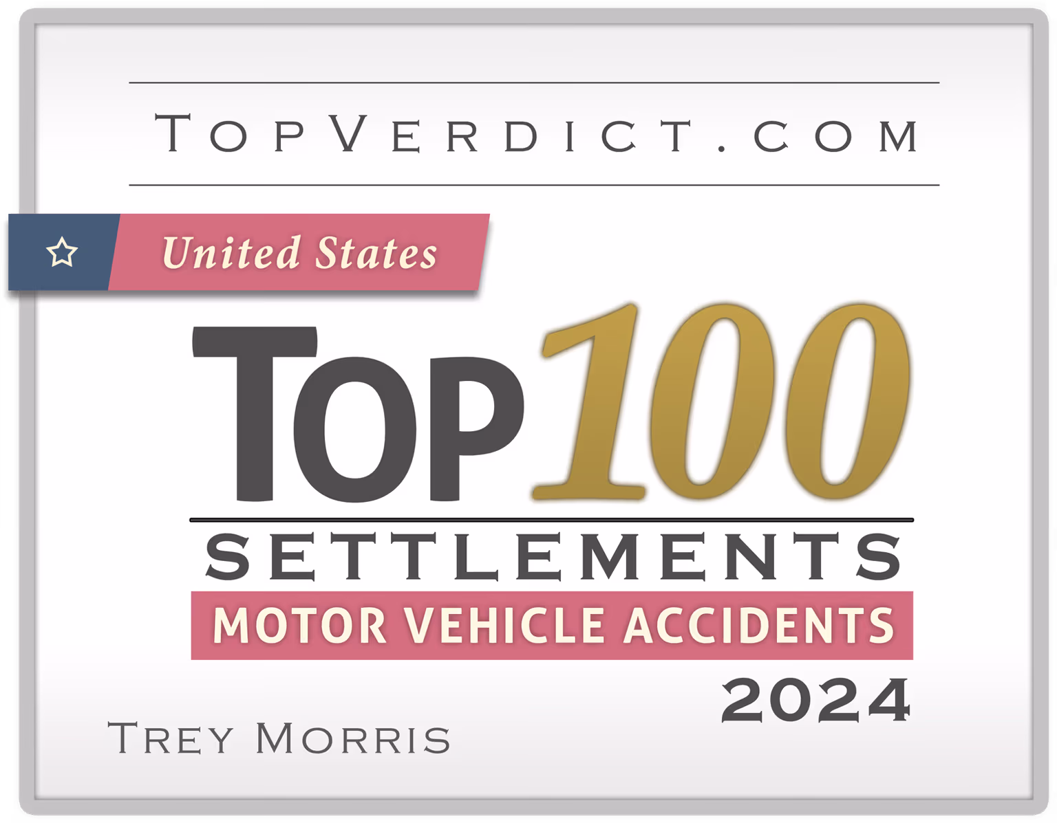 TopVerdict Top 100 Motor Vehicle Accident Settlements in the United States, 2024 -- Trey Morris