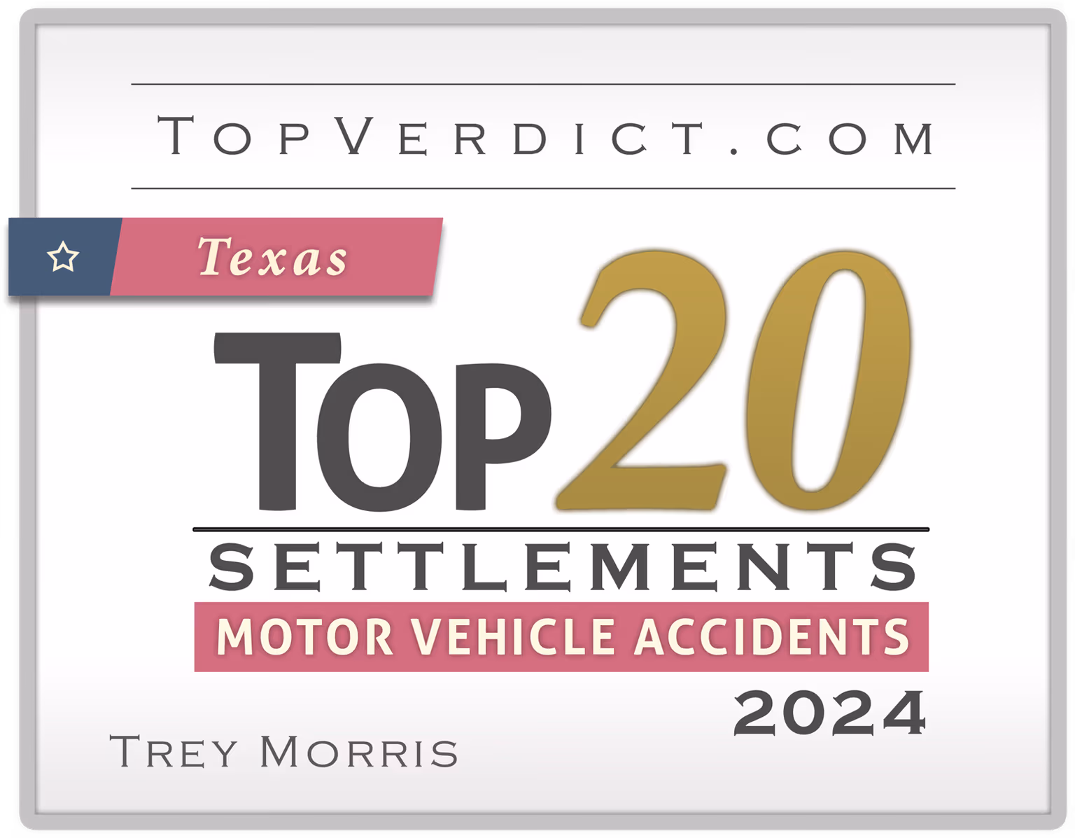 TopVerdict Top 20 Motor Vehicle Accident Settlements in Texas, 2024 -- Trey Morris