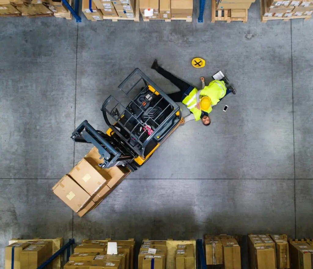 Warehouse workers after an accident in a warehouse.