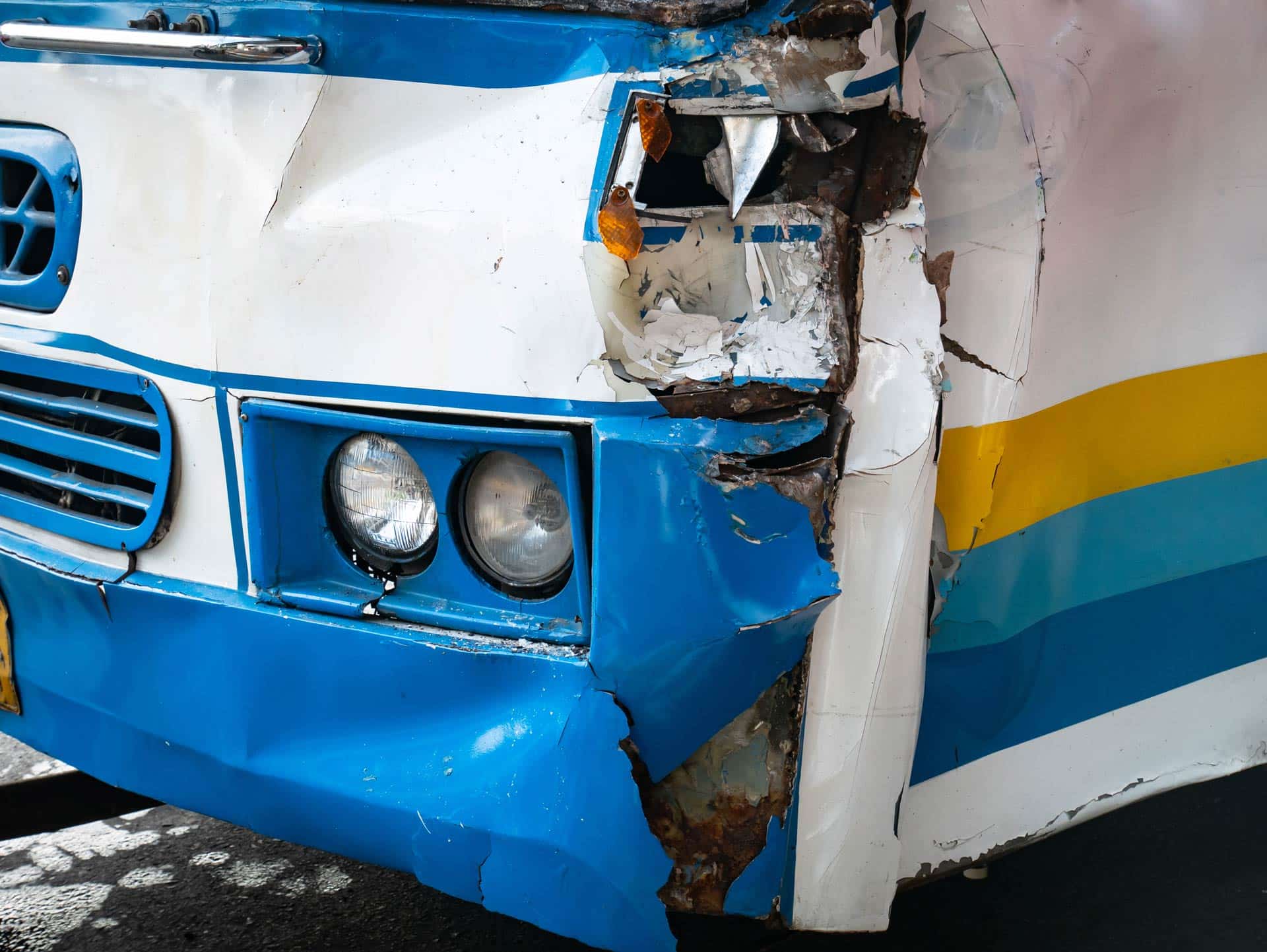 Damaged bus from the accident