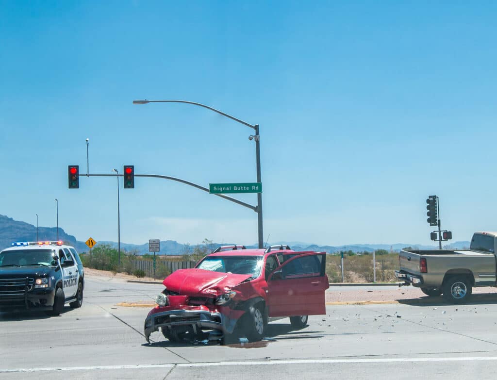 Car crash accident at intersection on street,