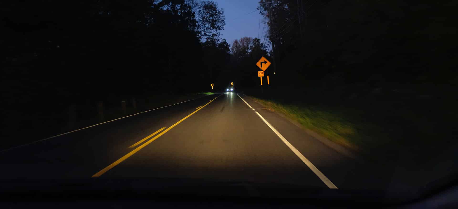 Driving at night with oncoming traffic