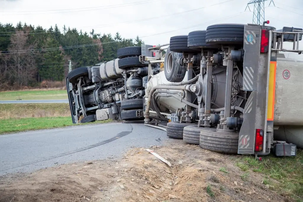 Truck lies on the road after incident