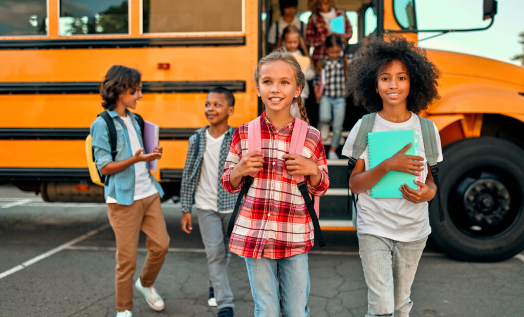 school children offloading from a school bus safe because of texas laws