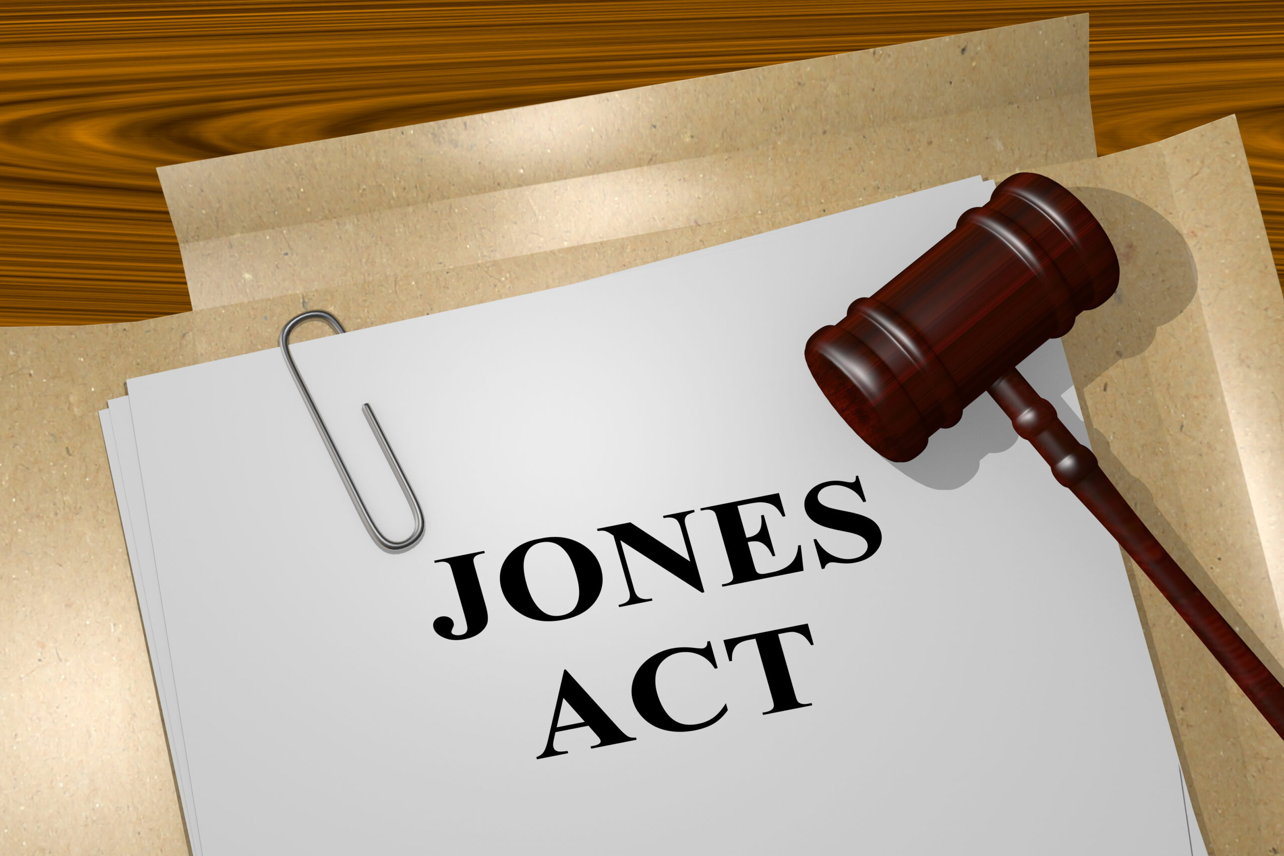 a graphic with manilla folders, a gavel, and a piece of paper with Jones Act as the title