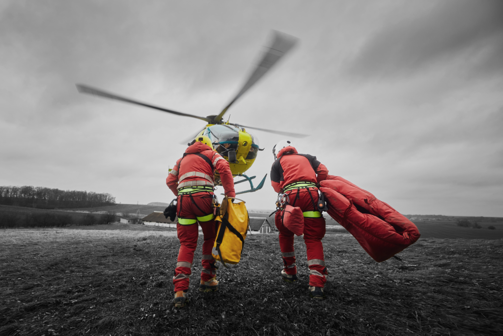 Paramedics running to an helicopter