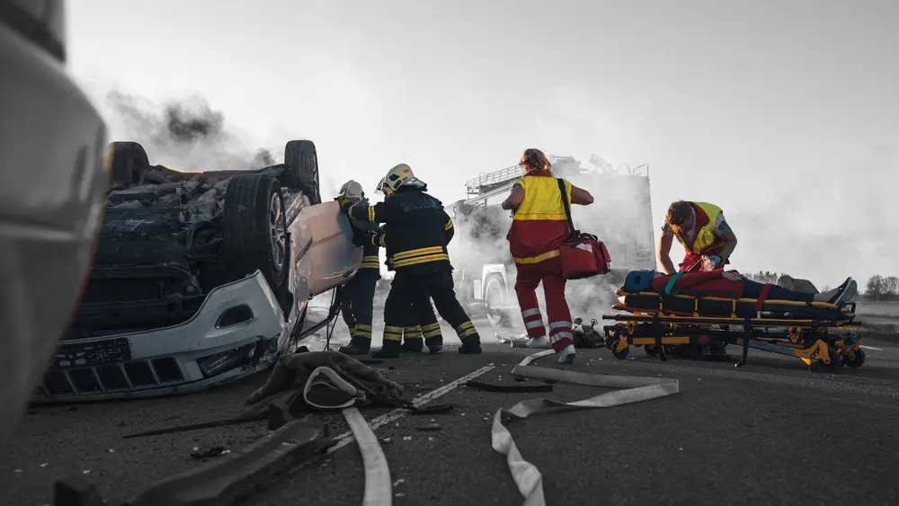 Emergency services after a severe car crash