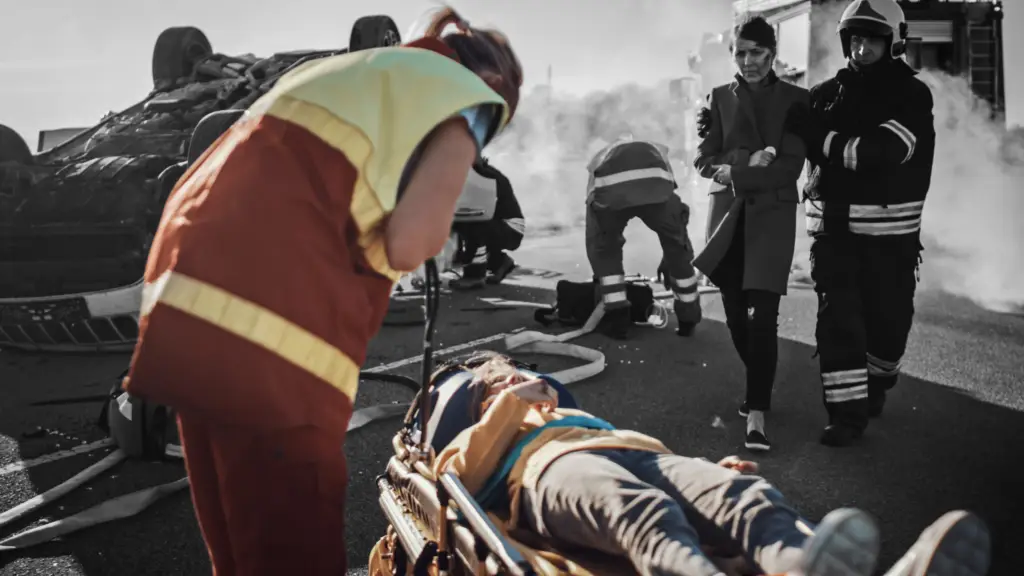 Paramedic helping a victim