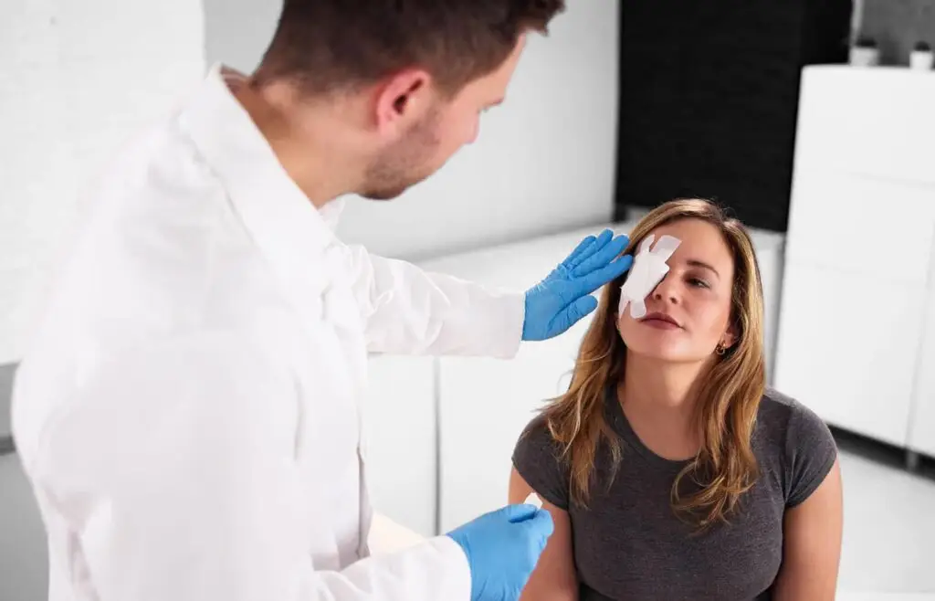 Eye first aid care by doctor