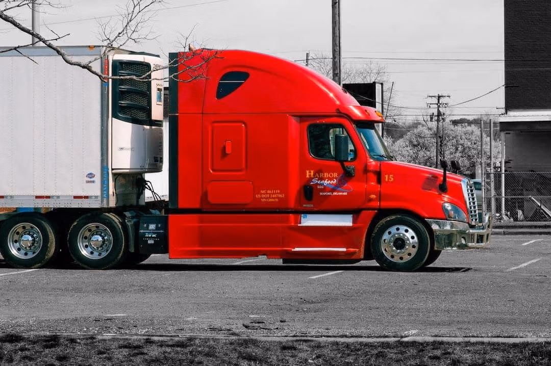 Red truck on the street