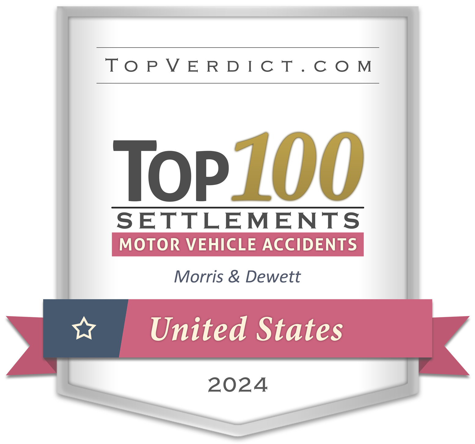 Firm-badge-top-100-motor-vehicle-accident-settlements-united-states-2024-morris-dewett